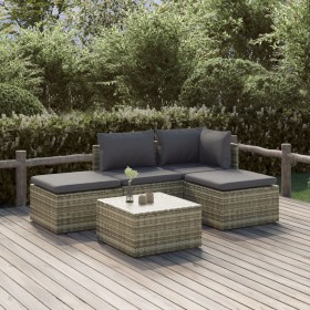 Gartenmöbel-Set 5-teilig und Kissen aus synthetischem Rattan in Grau von vidaXL, Gartensets - Ref: Foro24-3157316, Preis: 416...