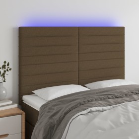 Cabecero con luces LED tela marrón oscuro 144x5x118/128 cm de vidaXL, Cabeceros y pies de cama - Ref: Foro24-3122565, Precio:...