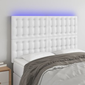 Headboard with LED lights white synthetic leather 144x5x118/128 cm by vidaXL, Headboards and footboards - Ref: Foro24-3122515...