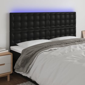 Cabecero con luces LED cuero sintético negro 160x5x118/128 cm de vidaXL, Cabeceros y pies de cama - Ref: Foro24-3122520, Prec...