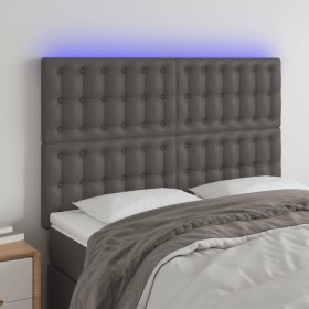 Kopfteil mit LED-Leuchten, graues Kunstleder, 144 x 5 x 118/128 cm von vidaXL, Kopf- und Fußteile - Ref: Foro24-3122518, Prei...