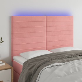 Rosafarbenes Samtkopfteil mit LED-Leuchten, 144 x 5 x 118/128 cm von vidaXL, Kopf- und Fußteile - Ref: Foro24-3122617, Preis:...