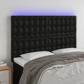 Cabecero con luces LED cuero sintético negro 144x5x118/128 cm de vidaXL, Cabeceros y pies de cama - Ref: Foro24-3122514, Prec...