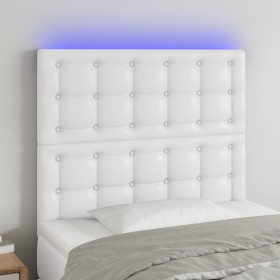 Headboard with LED lights white synthetic leather 100x5x118/128 cm by vidaXL, Headboards and footboards - Ref: Foro24-3122509...