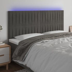 Kopfteil mit LED-Leuchten, dunkelgrauer Samt, 200 x 5 x 118/128 cm von vidaXL, Kopf- und Fußteile - Ref: Foro24-3122729, Prei...