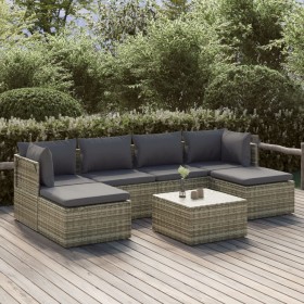 7-teiliges Gartenmöbel-Set und graue synthetische Rattankissen von vidaXL, Gartensets - Ref: Foro24-3157322, Preis: 591,99 €,...