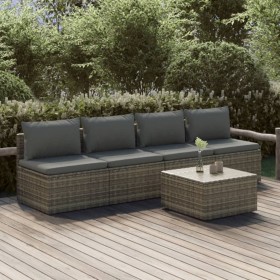 5-piece garden furniture set and gray synthetic rattan cushions by vidaXL, Garden sets - Ref: Foro24-3157370, Price: 393,99 €...