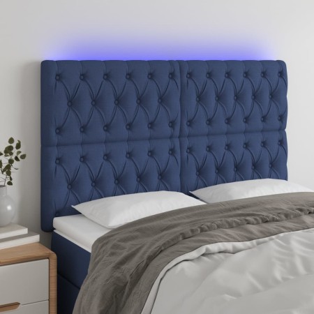 Cabecero con luces LED tela azul 160x7x118/128 cm de vidaXL, Cabeceros y pies de cama - Ref: Foro24-3122772, Precio: 155,99 €...