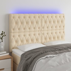 Headboard with LED lights cream fabric 160x7x118/128 cm by vidaXL, Headboards and footboards - Ref: Foro24-3122771, Price: 15...