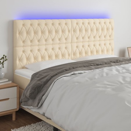 Headboard with LED lights cream fabric 180x7x118/128 cm by vidaXL, Headboards and footboards - Ref: Foro24-3122779, Price: 16...