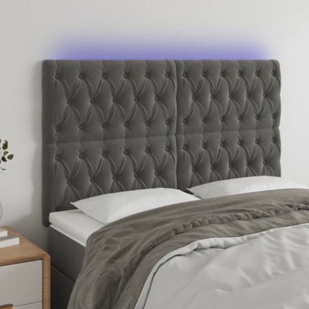 Cabecero con luces LED terciopelo gris oscuro 160x7x118/128 cm de vidaXL, Cabeceros y pies de cama - Ref: Foro24-3122815, Pre...