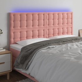 Kopfteil aus rosafarbenem Samt mit LED-Leuchten, 160 x 5 x 118/128 cm von vidaXL, Kopf- und Fußteile - Ref: Foro24-3122917, P...