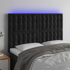 Kopfteil aus schwarzem Samt mit LED-Leuchten, 144 x 5 x 118/128 cm von vidaXL, Kopf- und Fußteile - Ref: Foro24-3122908, Prei...