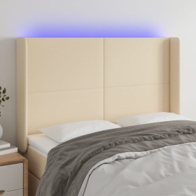 Cream fabric headboard with LED 147x16x118/128 cm by vidaXL, Headboards and footboards - Ref: Foro24-3123771, Price: 125,99 €...