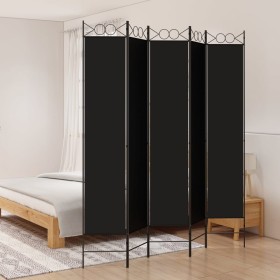 Biombo divisor de 5 paneles de tela negro 200x220 cm de vidaXL, Divisores de ambientes - Ref: Foro24-350173, Precio: 39,99 €,...