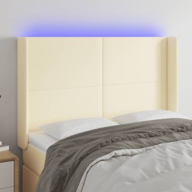 Headboard with LED cream synthetic leather 147x16x118/128 cm by vidaXL, Headboards and footboards - Ref: Foro24-3123860, Pric...