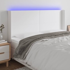 Headboard with LED white synthetic leather 203x16x118/128 cm by vidaXL, Headboards and footboards - Ref: Foro24-3123877, Pric...