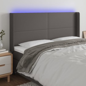 Cabecero con LED cuero sintético gris 203x16x118/128 cm de vidaXL, Cabeceros y pies de cama - Ref: Foro24-3123880, Precio: 13...