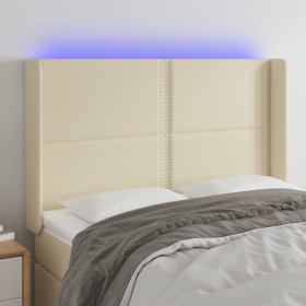 Headboard with LED cream synthetic leather 147x16x118/128 cm by vidaXL, Headboards and footboards - Ref: Foro24-3124000, Pric...