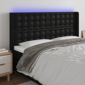 Cabecero con LED cuero sintético negro 163x16x118/128 cm de vidaXL, Cabeceros y pies de cama - Ref: Foro24-3124144, Precio: 1...