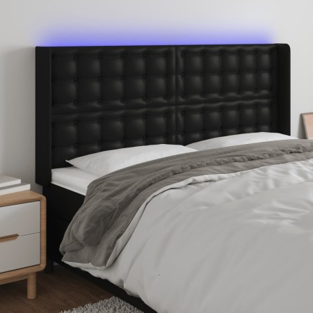 Headboard with LED black synthetic leather 163x16x118/128 cm by vidaXL, Headboards and footboards - Ref: Foro24-3124144, Pric...