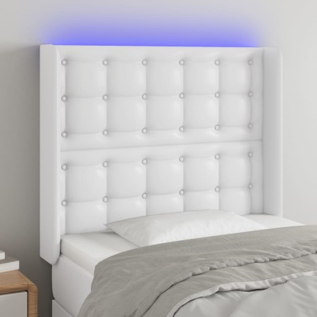 Cabecero con LED cuero sintético blanco 93x16x118/128 cm de vidaXL, Cabeceros y pies de cama - Ref: Foro24-3124127, Precio: 8...