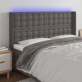 Cabecero con LED cuero sintético gris 183x16x118/128 cm de vidaXL, Cabeceros y pies de cama - Ref: Foro24-3124154, Precio: 15...