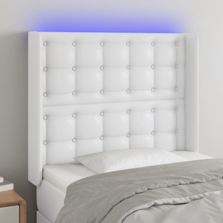 Headboard with LED white synthetic leather 103x16x118/128 cm by vidaXL, Headboards and footboards - Ref: Foro24-3124133, Pric...