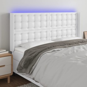 Headboard with LED white synthetic leather 203x16x118/128 cm by vidaXL, Headboards and footboards - Ref: Foro24-3124157, Pric...