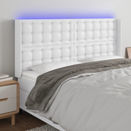 Cabecero con LED cuero sintético blanco 203x16x118/128 cm de vidaXL, Cabeceros y pies de cama - Ref: Foro24-3124157, Precio: ...