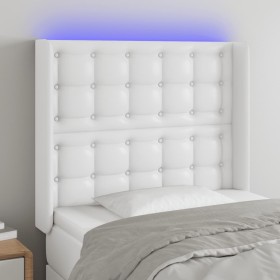 Headboard with LED white synthetic leather 83x16x118/128 cm by vidaXL, Headboards and footboards - Ref: Foro24-3124121, Price...