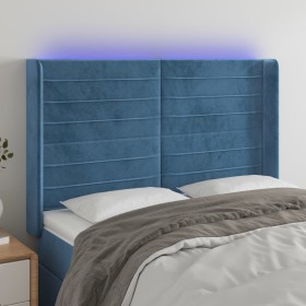 Cabecero con LED de terciopelo azul oscuro 147x16x118/128 cm de vidaXL, Cabeceros y pies de cama - Ref: Foro24-3124240, Preci...