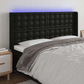 Cabecero con LED cuero sintético negro 183x16x118/128 cm de vidaXL, Cabeceros y pies de cama - Ref: Foro24-3124150, Precio: 1...