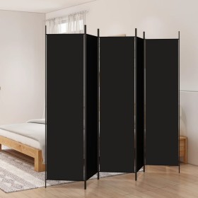 Biombo divisor de 5 paneles de tela negro 250x200 cm de vidaXL, Divisores de ambientes - Ref: Foro24-350189, Precio: 42,99 €,...