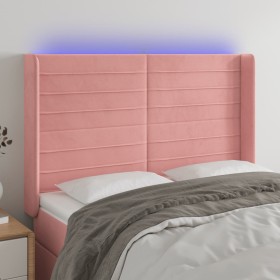 Pink velvet headboard with LED 147x16x118/128 cm by vidaXL, Headboards and footboards - Ref: Foro24-3124241, Price: 133,38 €,...