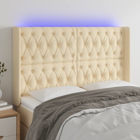 Cream fabric headboard with LED 163x16x118/128 cm by vidaXL, Headboards and footboards - Ref: Foro24-3124395, Price: 170,28 €...