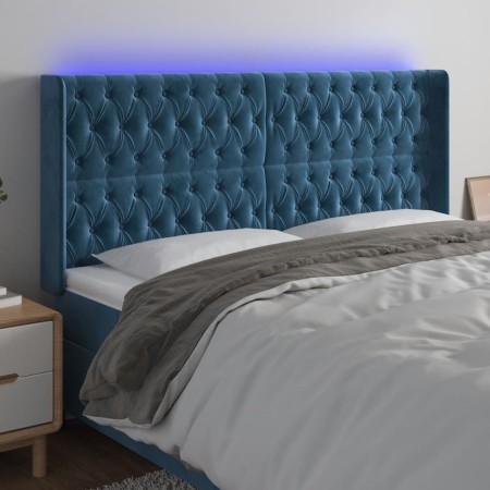 Cabecero con LED de terciopelo azul oscuro 203x16x118/128 cm de vidaXL, Cabeceros y pies de cama - Ref: Foro24-3124454, Preci...