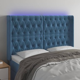 Cabecero con LED de terciopelo azul oscuro 147x16x118/128 cm de vidaXL, Cabeceros y pies de cama - Ref: Foro24-3124436, Preci...