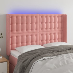 Pink velvet headboard with LED 147x16x118/128 cm by vidaXL, Headboards and footboards - Ref: Foro24-3124535, Price: 135,58 €,...