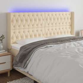 Cream fabric headboard with LED 203x16x118/128 cm by vidaXL, Headboards and footboards - Ref: Foro24-3124411, Price: 184,40 €...