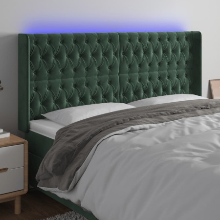 Dark green velvet headboard with LED 203x16x118/128 cm by vidaXL, Headboards and footboards - Ref: Foro24-3124453, Price: 183...