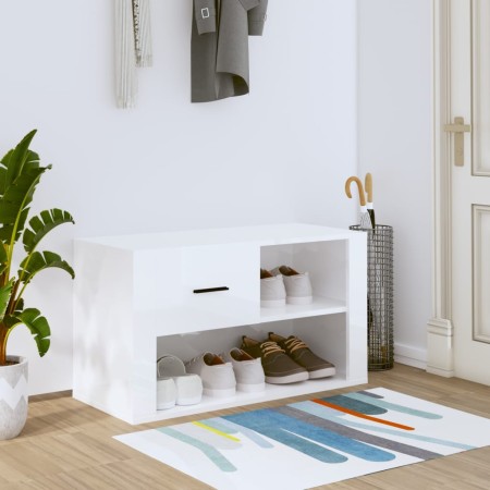 Mueble zapatero madera contrachapada blanco brillo 80x35x45 cm de vidaXL, Zapateros y organizadores de calzado - Ref: Foro24-...