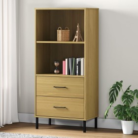 Bookcase with 2 drawers OSLO solid brown wood 60x35x128.5 cm by vidaXL, Bookcases and shelves - Ref: Foro24-351009, Price: 10...