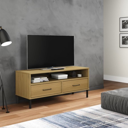 TV cabinet with metal legs OSLO solid pine wood brown by vidaXL, TV Furniture - Ref: Foro24-351024, Price: 66,49 €, Discount: %