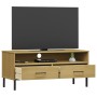 TV cabinet with metal legs OSLO solid pine wood brown by vidaXL, TV Furniture - Ref: Foro24-351024, Price: 66,49 €, Discount: %