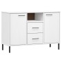 Sideboard with metal legs OSLO solid wood white 113x40x77 cm by vidaXL, Sideboards - Ref: Foro24-351020, Price: 108,61 €, Dis...