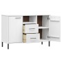 Sideboard with metal legs OSLO solid wood white 113x40x77 cm by vidaXL, Sideboards - Ref: Foro24-351020, Price: 108,61 €, Dis...