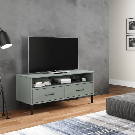 TV cabinet with metal legs OSLO solid gray pine wood by vidaXL, TV Furniture - Ref: Foro24-351025, Price: 69,99 €, Discount: %