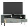 Mueble de TV con patas de metal OSLO madera maciza pino gris de vidaXL, Muebles TV - Ref: Foro24-351025, Precio: 69,28 €, Des...