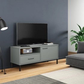 Mueble de TV con patas de metal OSLO madera maciza pino gris de vidaXL, Muebles TV - Ref: Foro24-351022, Precio: 65,52 €, Des...